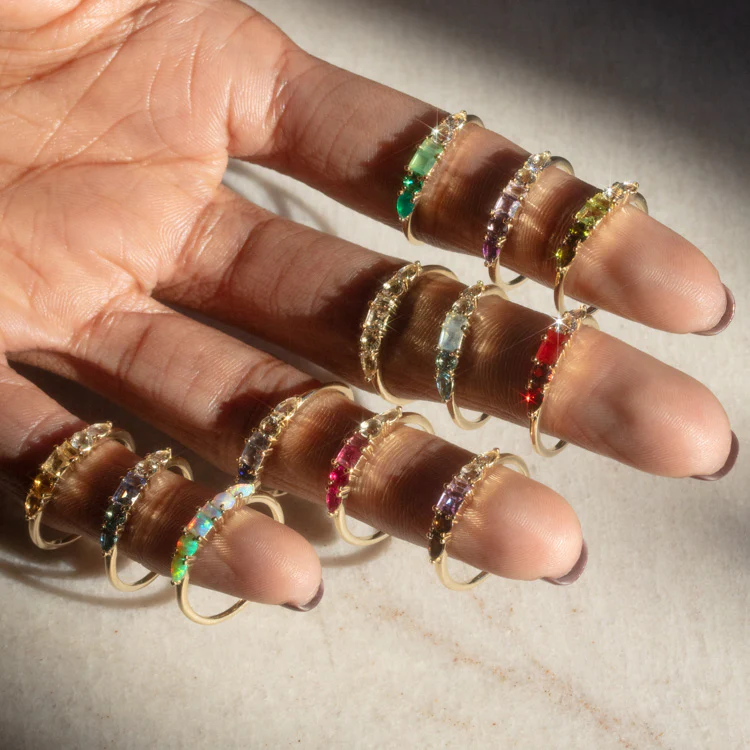 Solid Gold Modern Ombre Birthstone Ring - Image 12