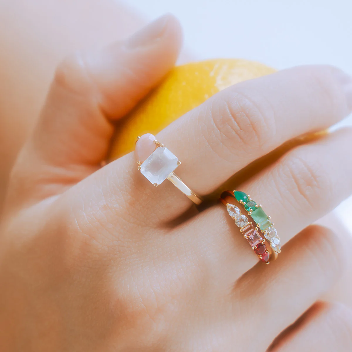 Solid Gold Toi et Moi Colorful Gemstone Ring - Image 3