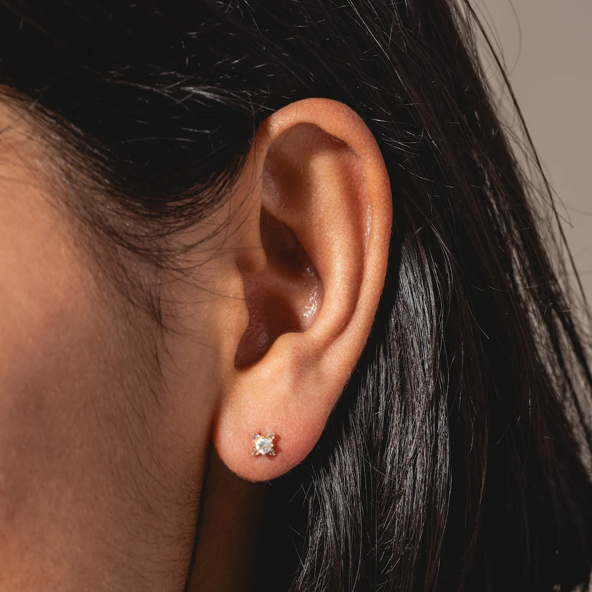 Solid Gold Moonstone Flat Back Studs - Image 2
