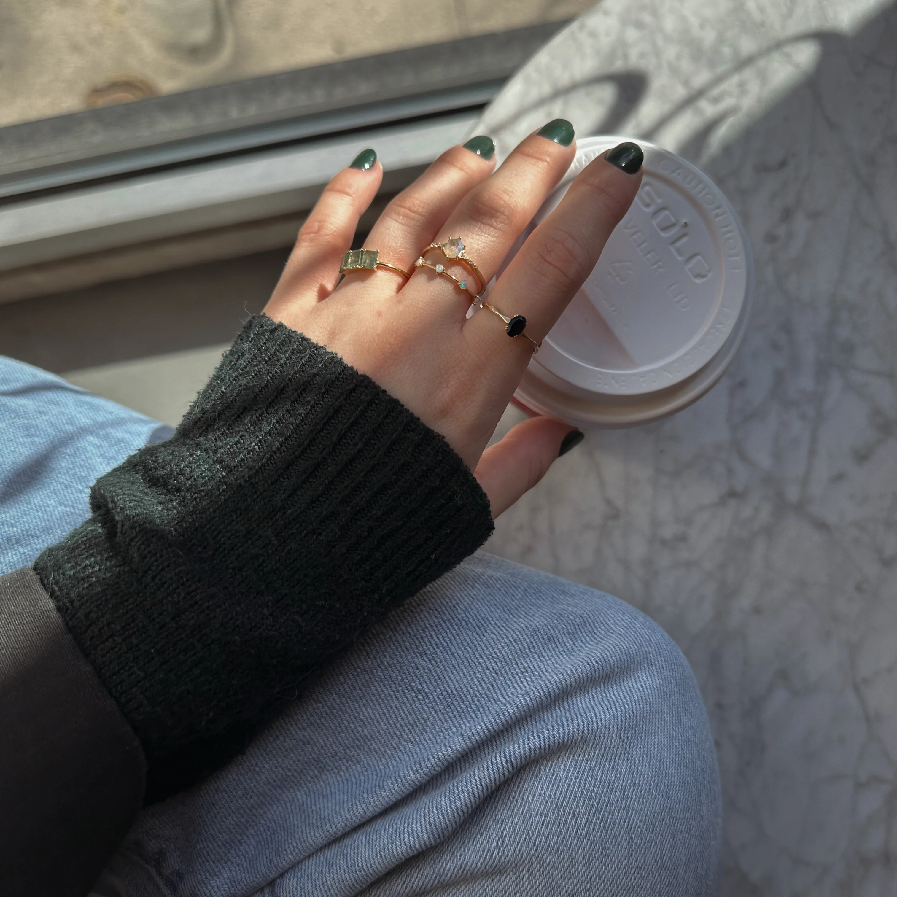 Solid Gold Mystic Labradorite Hexagon Ring for Protection - Image 6