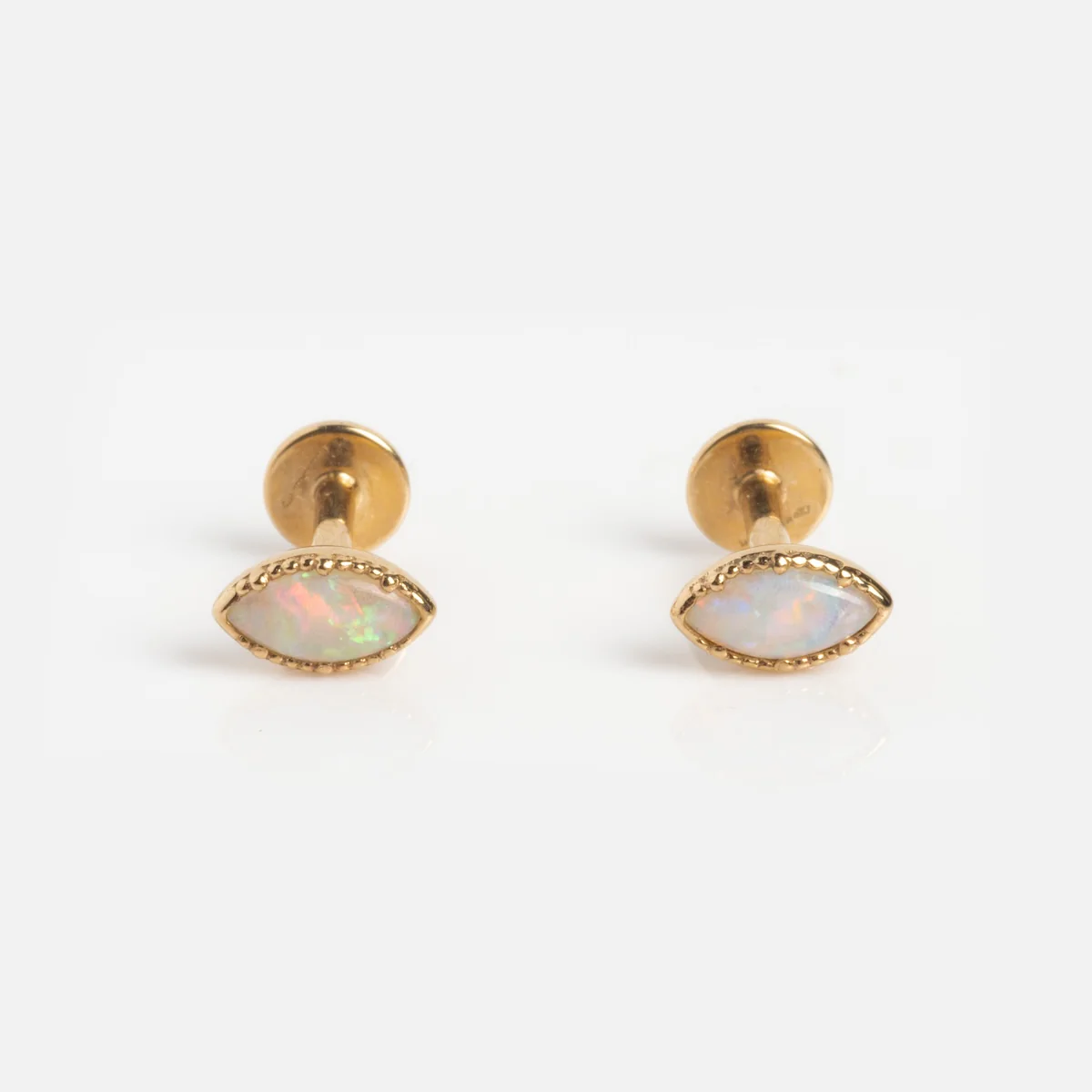 Solid Gold Opal Marquise Flat Back Studs