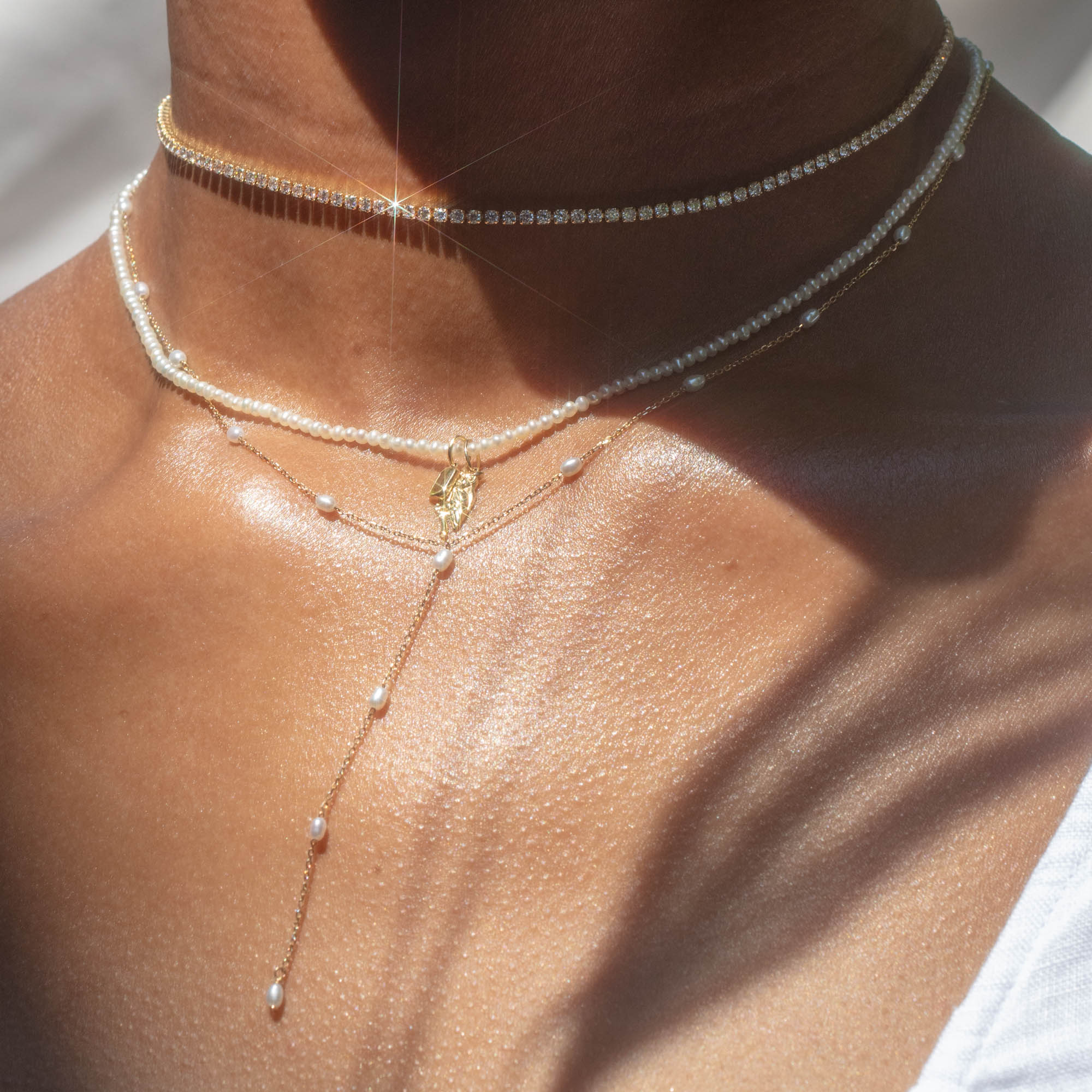 Solid Gold Pearl Lariat Necklace - Image 6
