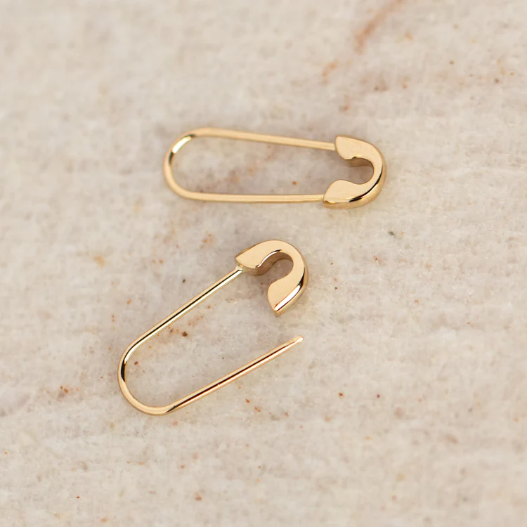 Solid Gold Safety Pin Earrings - Image 4
