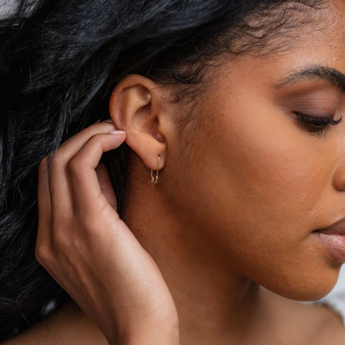 Solid Gold Safety Pin Earrings - Image 5