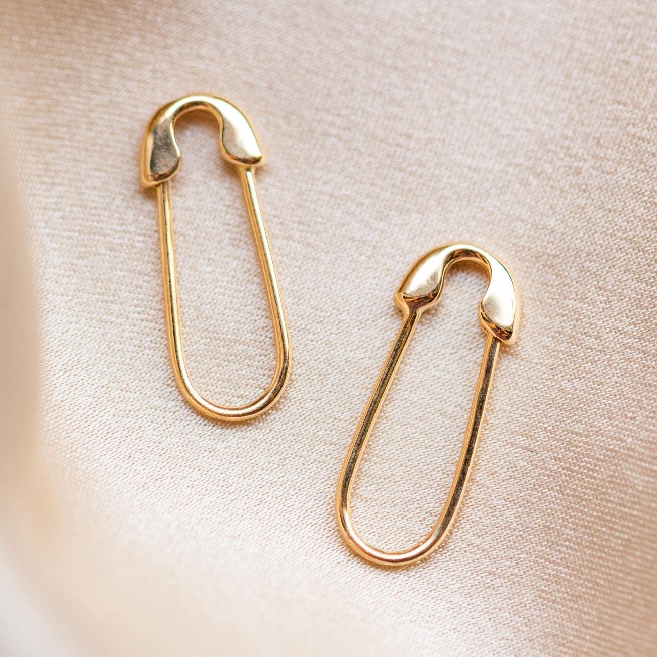 Solid Gold Safety Pin Earrings - Image 6