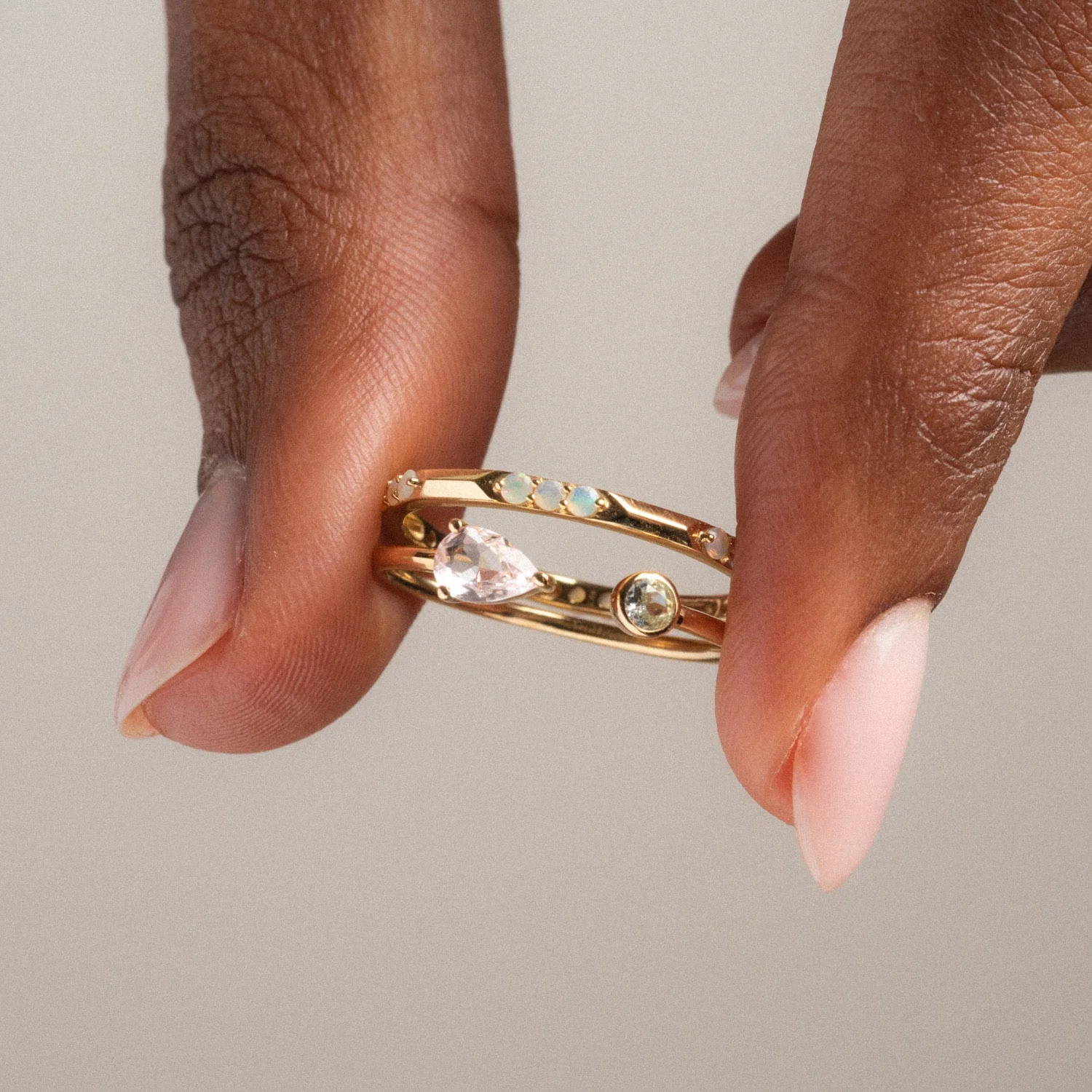 Solid Gold Beveled Opal Stacking Ring - Image 4
