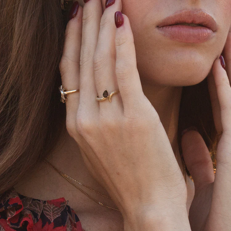 Solid Gold Smoky Quartz Snake Ring for Transformation - Image 3