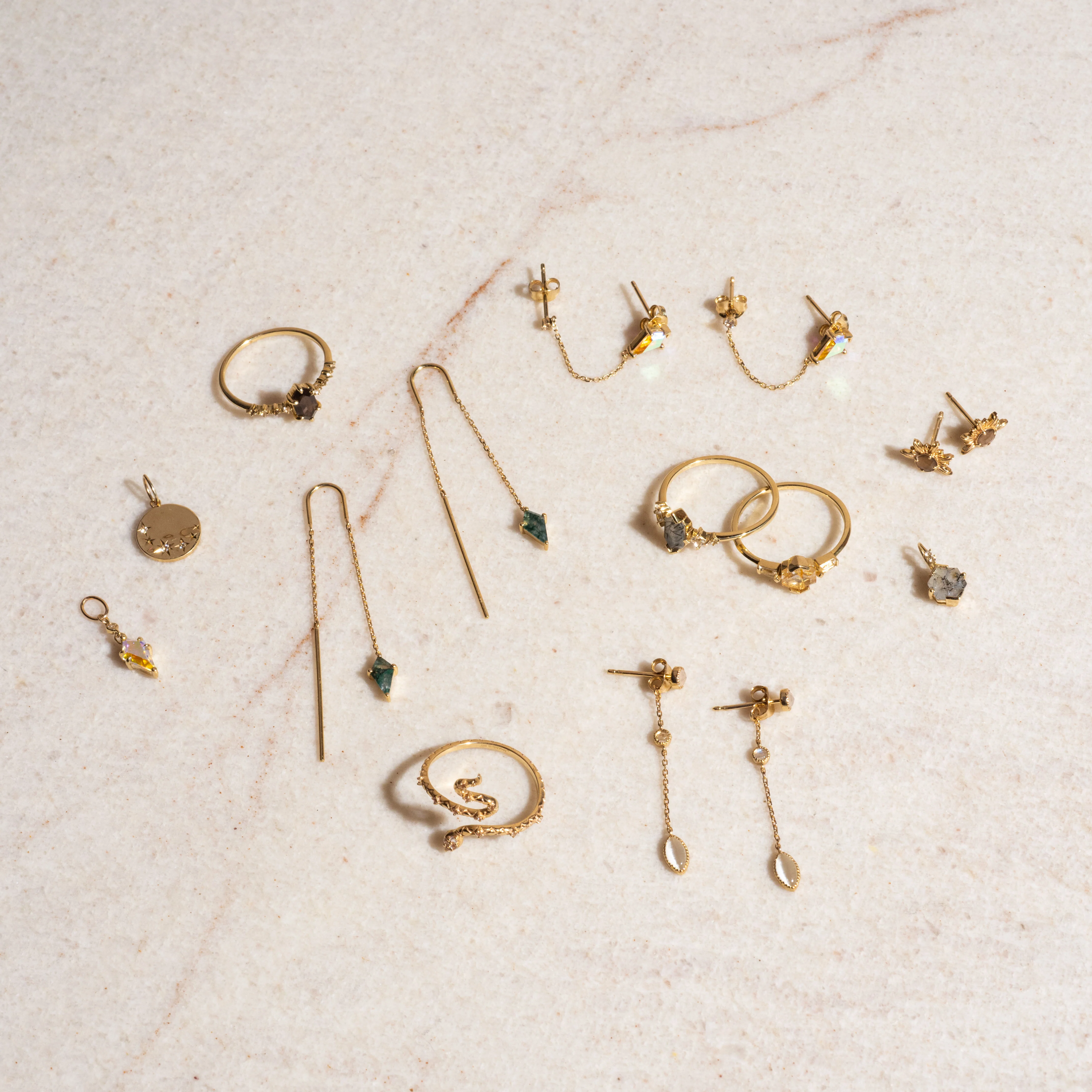 Solid Gold Smoky Quartz Sunburst Studs - Image 5