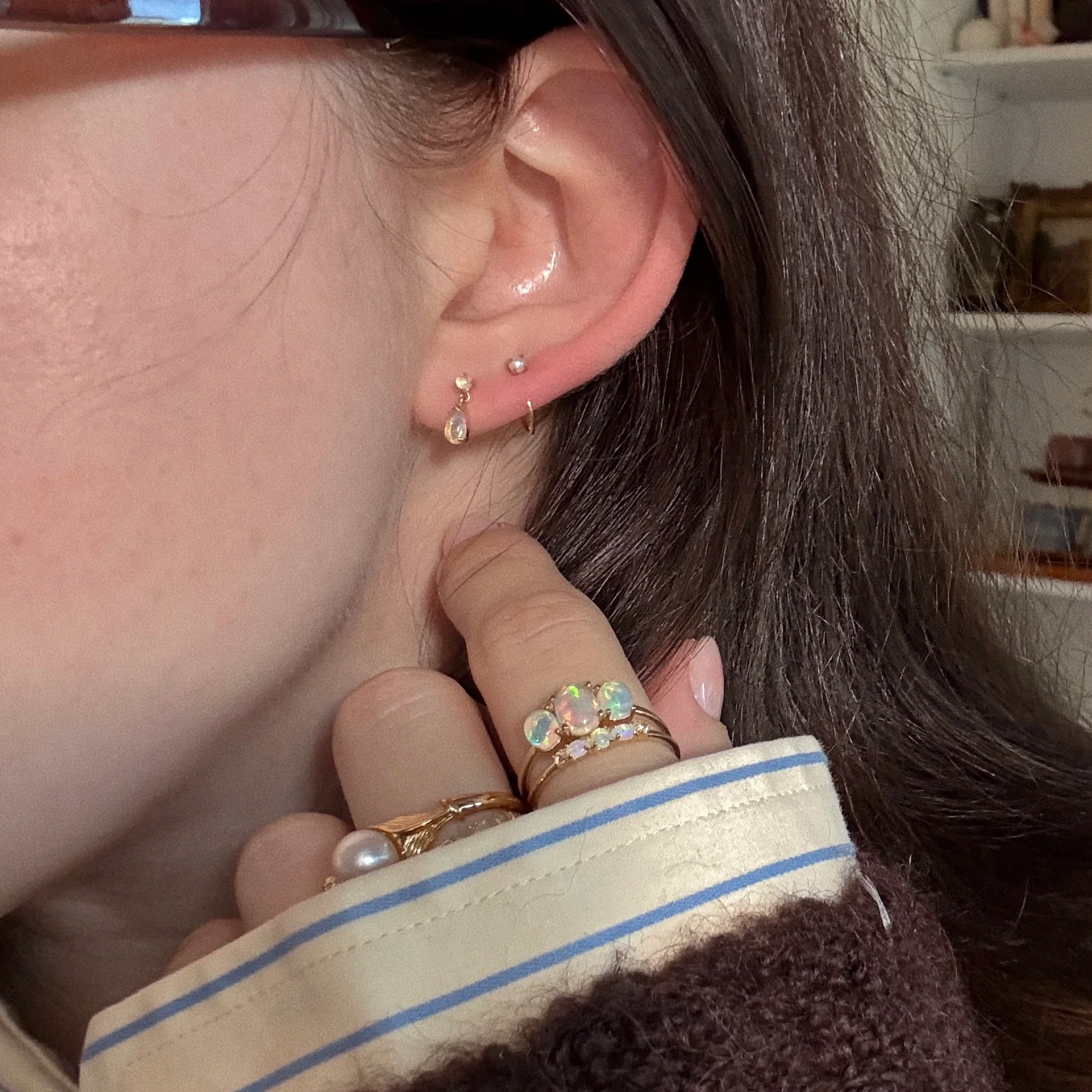 Solid Gold Pearl Ear Huggers - Image 5