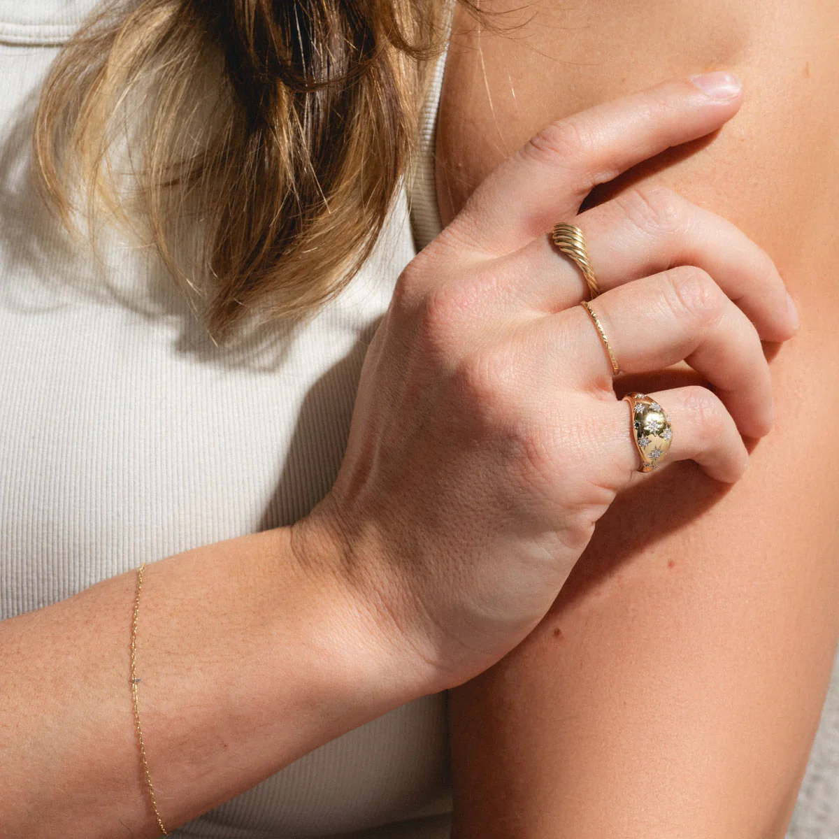 Solid Gold Star Crossed Dome Pinky Ring - Image 6