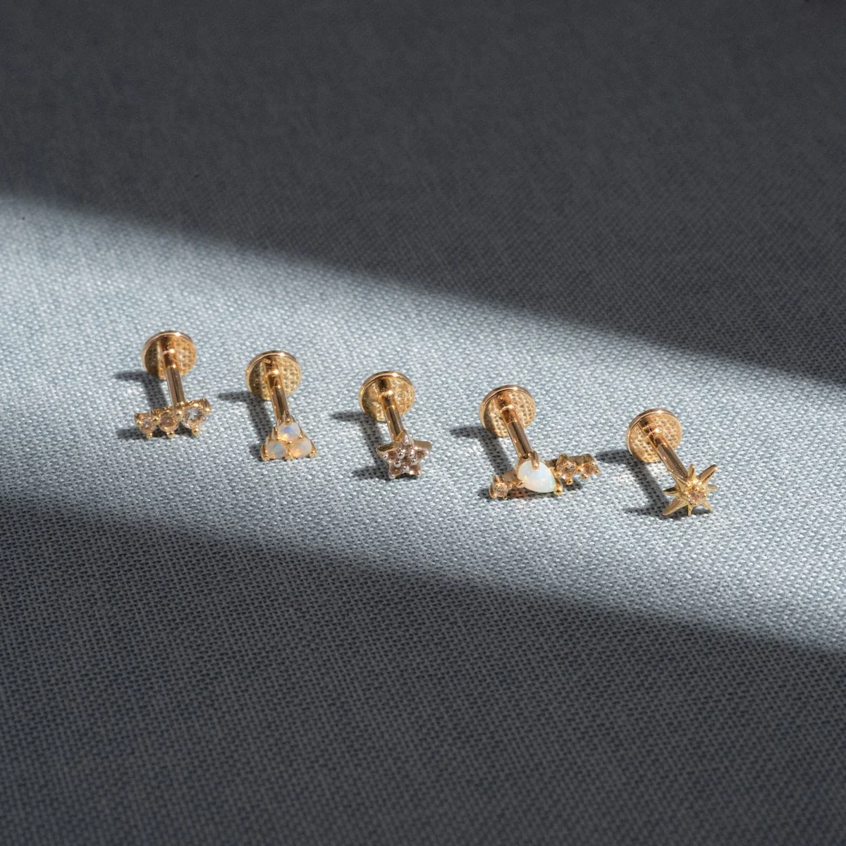 Solid Gold Opal Trio Flat Back Studs - Image 5