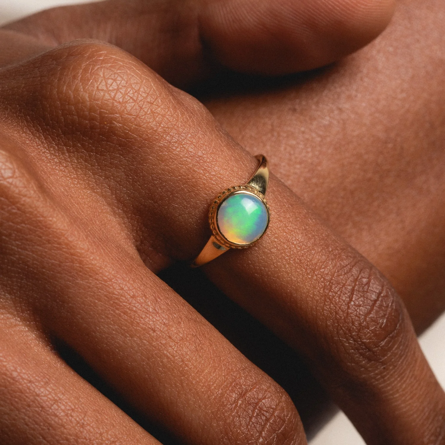 Solid Gold Textured Opal Signet Ring - Image 2
