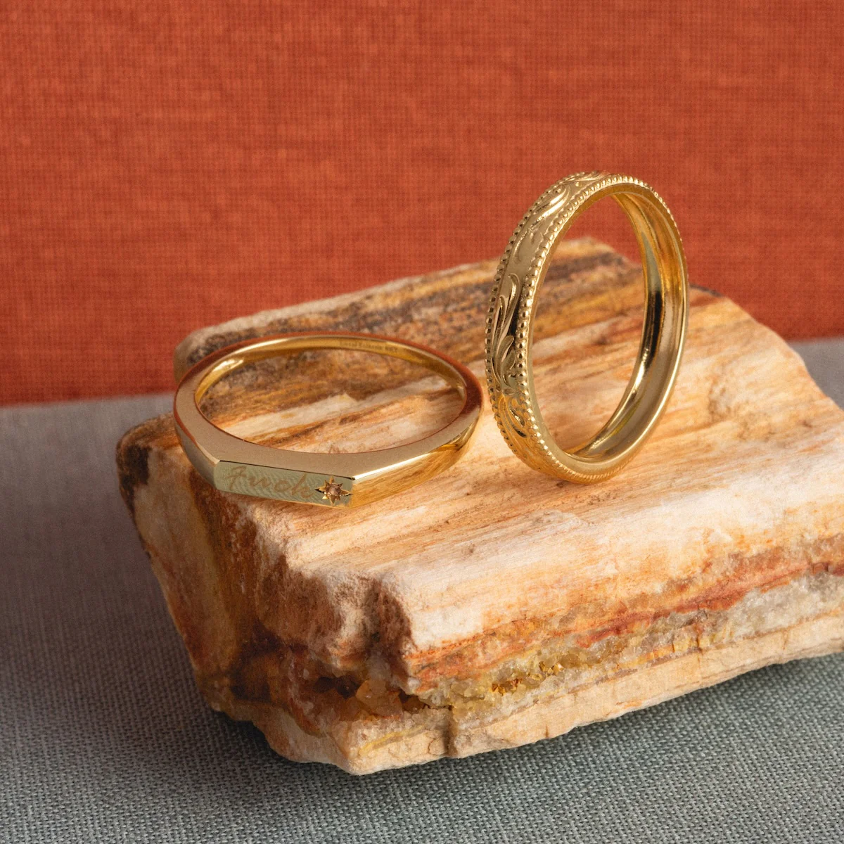 Solid Gold Tiny Fuck Filigree Stacking Ring Set - Image 4