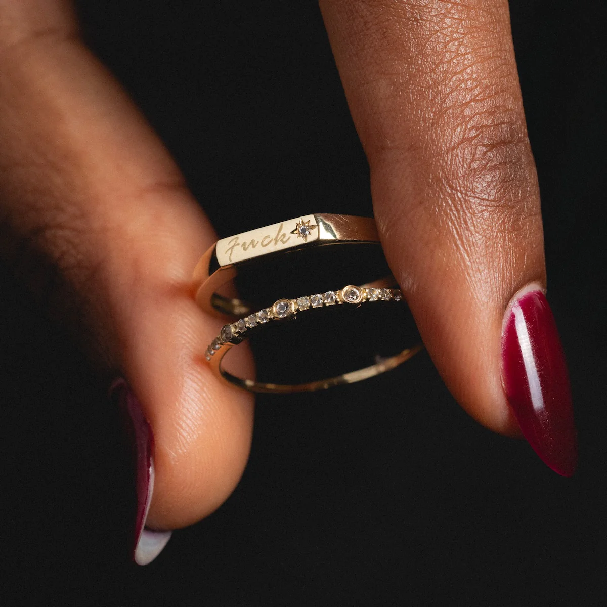 Solid Gold Tiny Fuck Sapphire Stacking Ring Set - Image 3