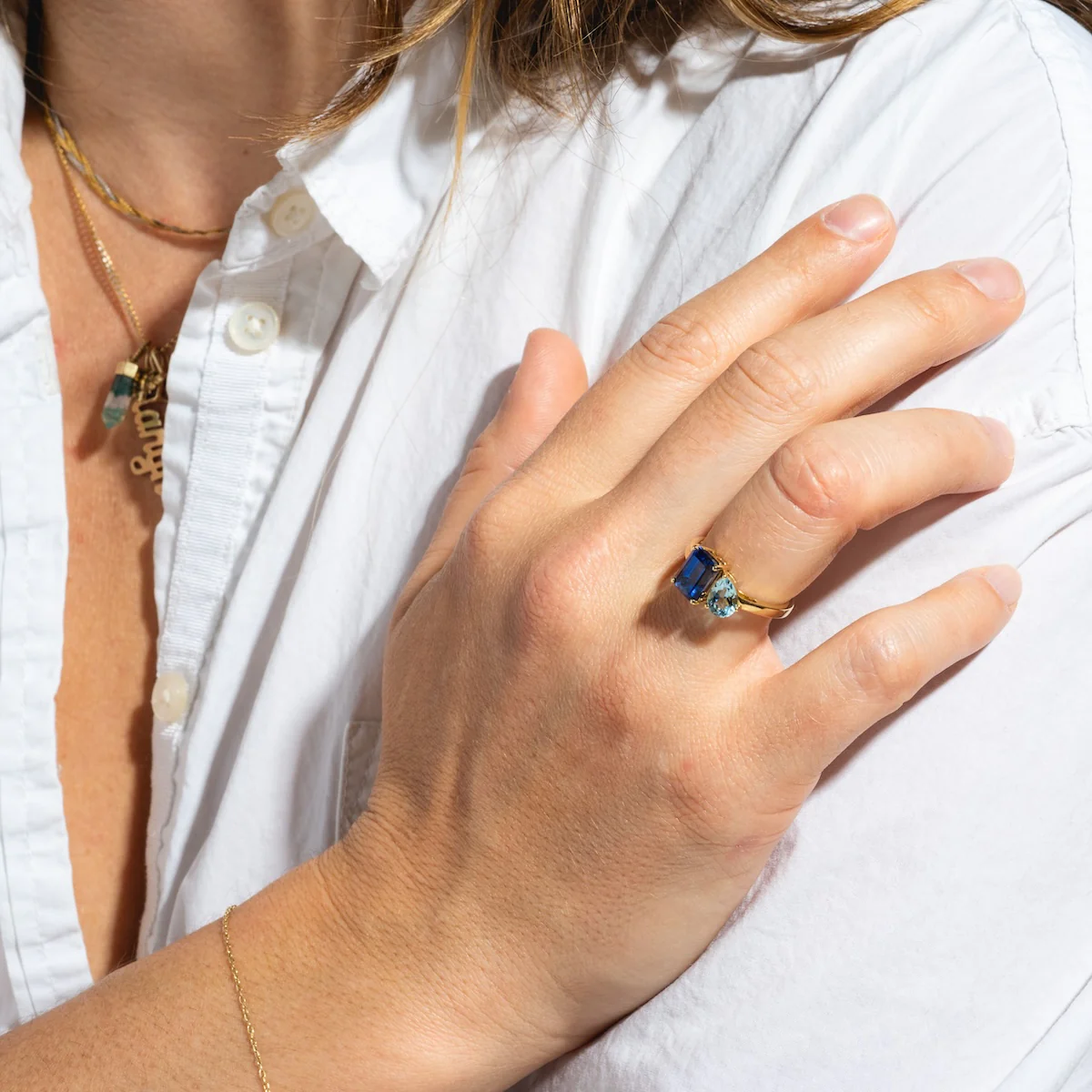 Solid Gold Toi et Moi Colorful Gemstone Ring - Image 11
