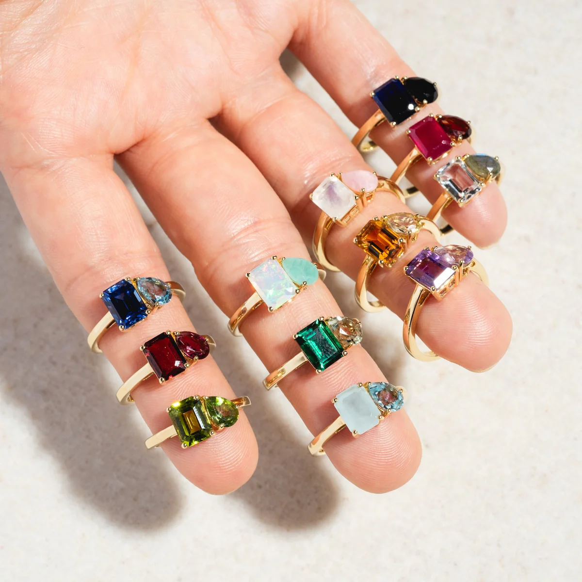 Solid Gold Toi et Moi Colorful Gemstone Ring - Image 12