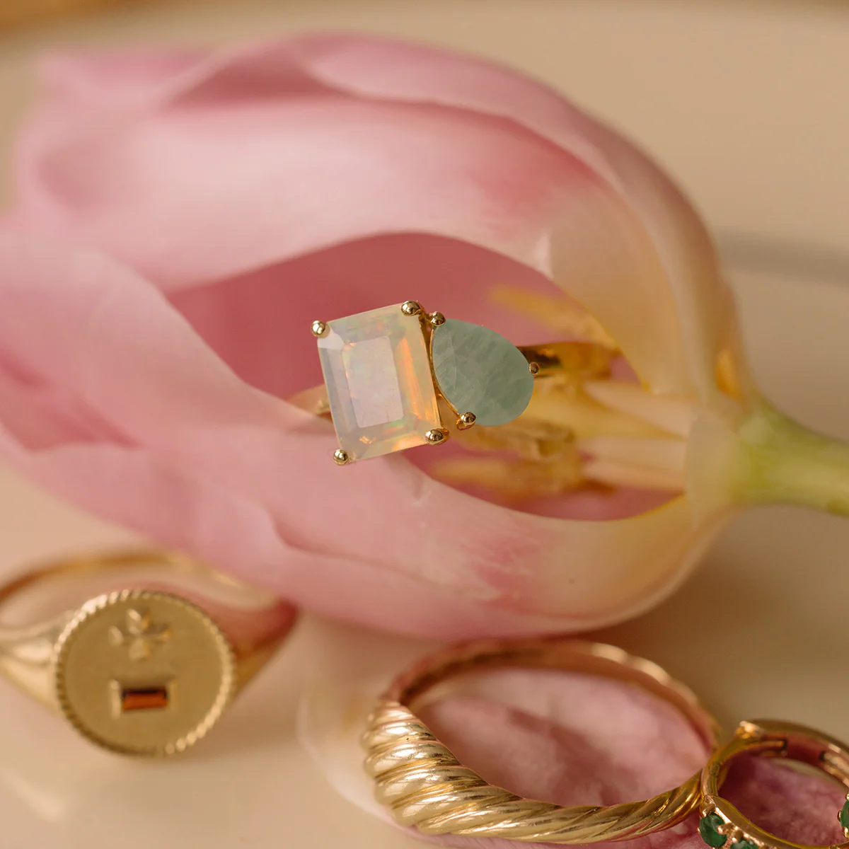 Solid Gold Toi et Moi Colorful Gemstone Ring - Image 4
