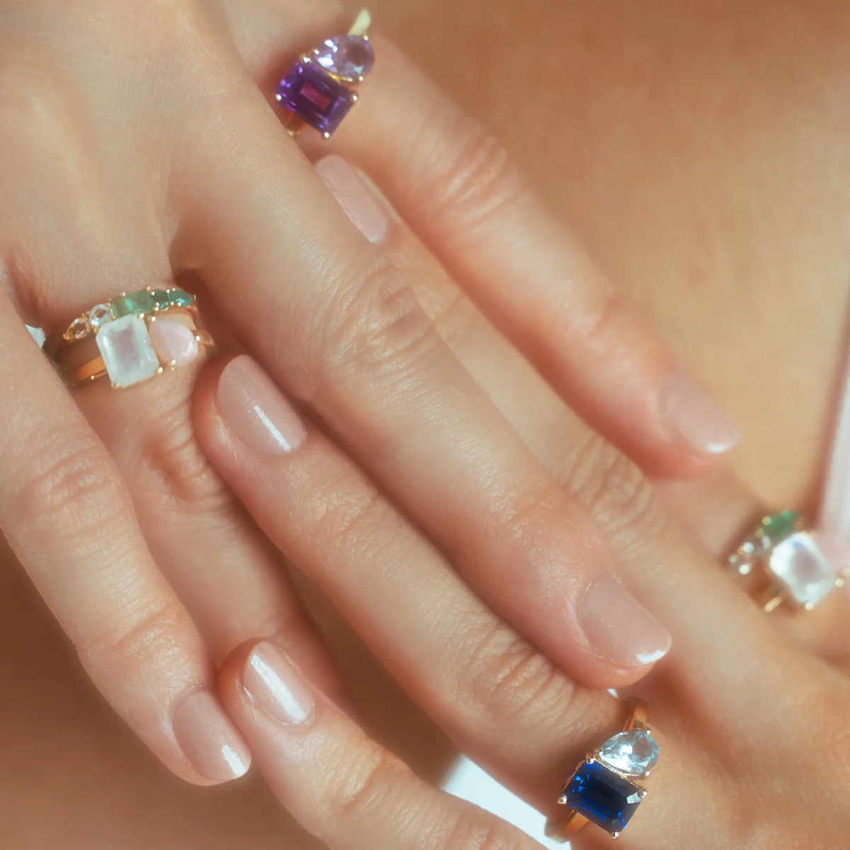 Solid Gold Toi et Moi Colorful Gemstone Ring - Image 6