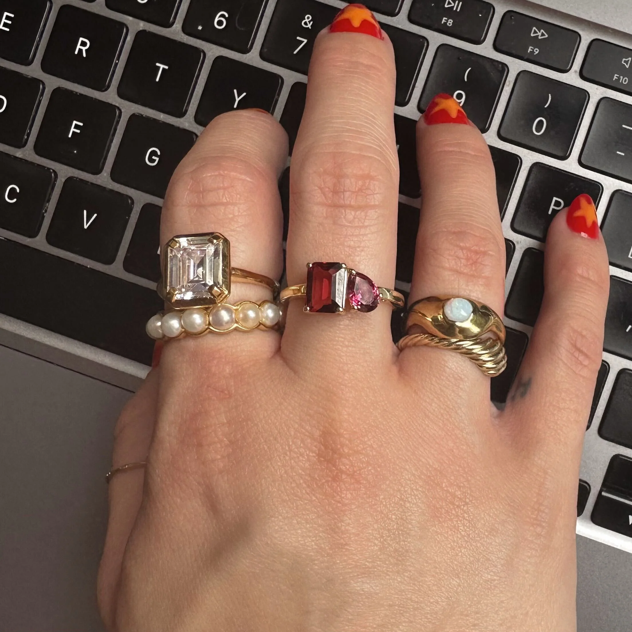 Solid Gold Toi et Moi Colorful Gemstone Ring - Image 7