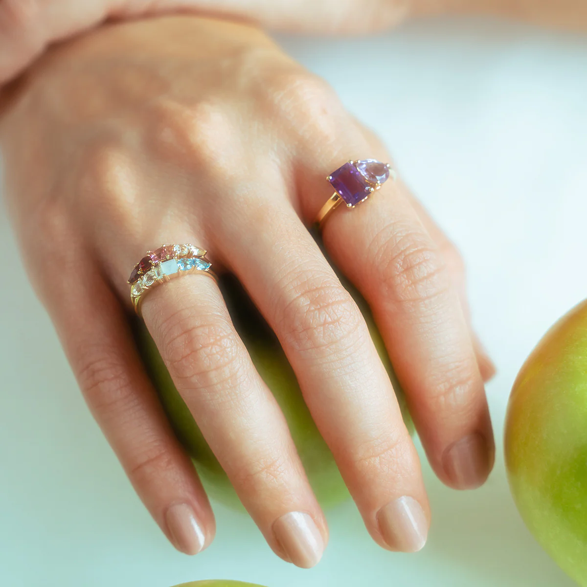 Solid Gold Toi et Moi Colorful Gemstone Ring - Image 8