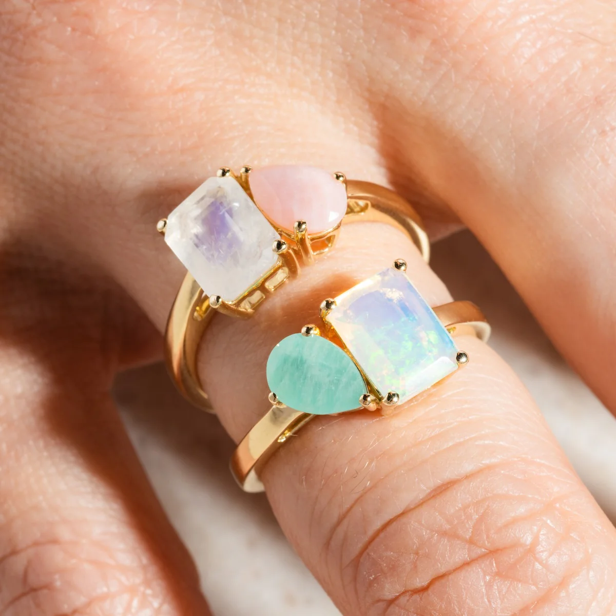 Solid Gold Toi et Moi Colorful Gemstone Ring - Image 9