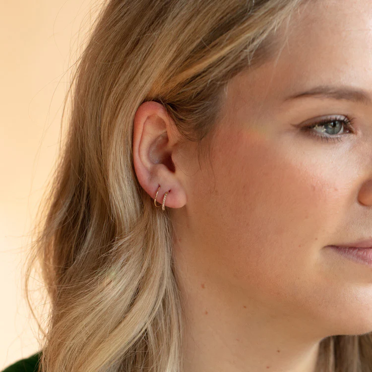 Solid Gold Twist Double Piercing Huggies - Image 4