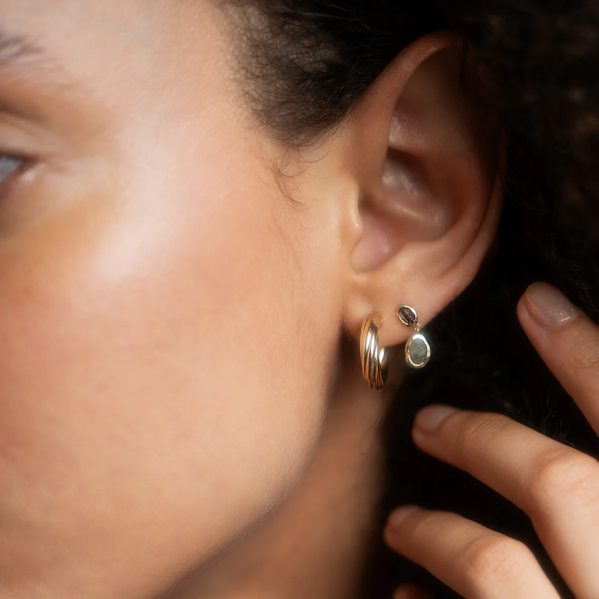 Solid Gold Twisted Hollow Hoops - Image 3