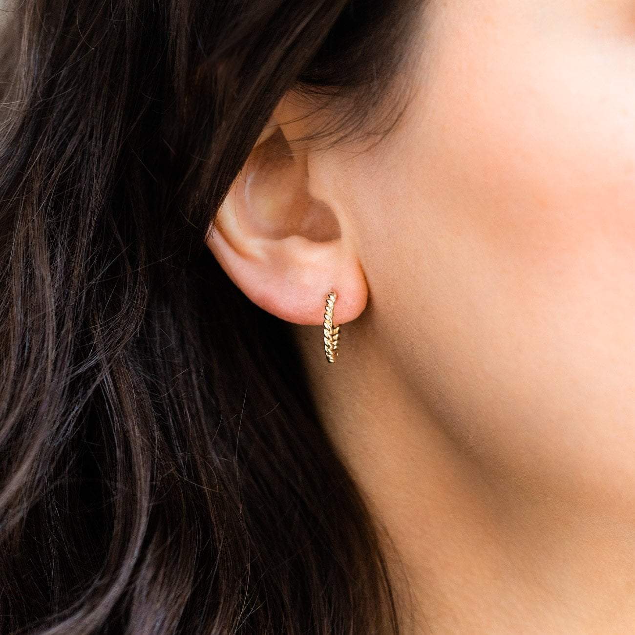 Solid Gold Twisted Huggie Hoops - Image 5