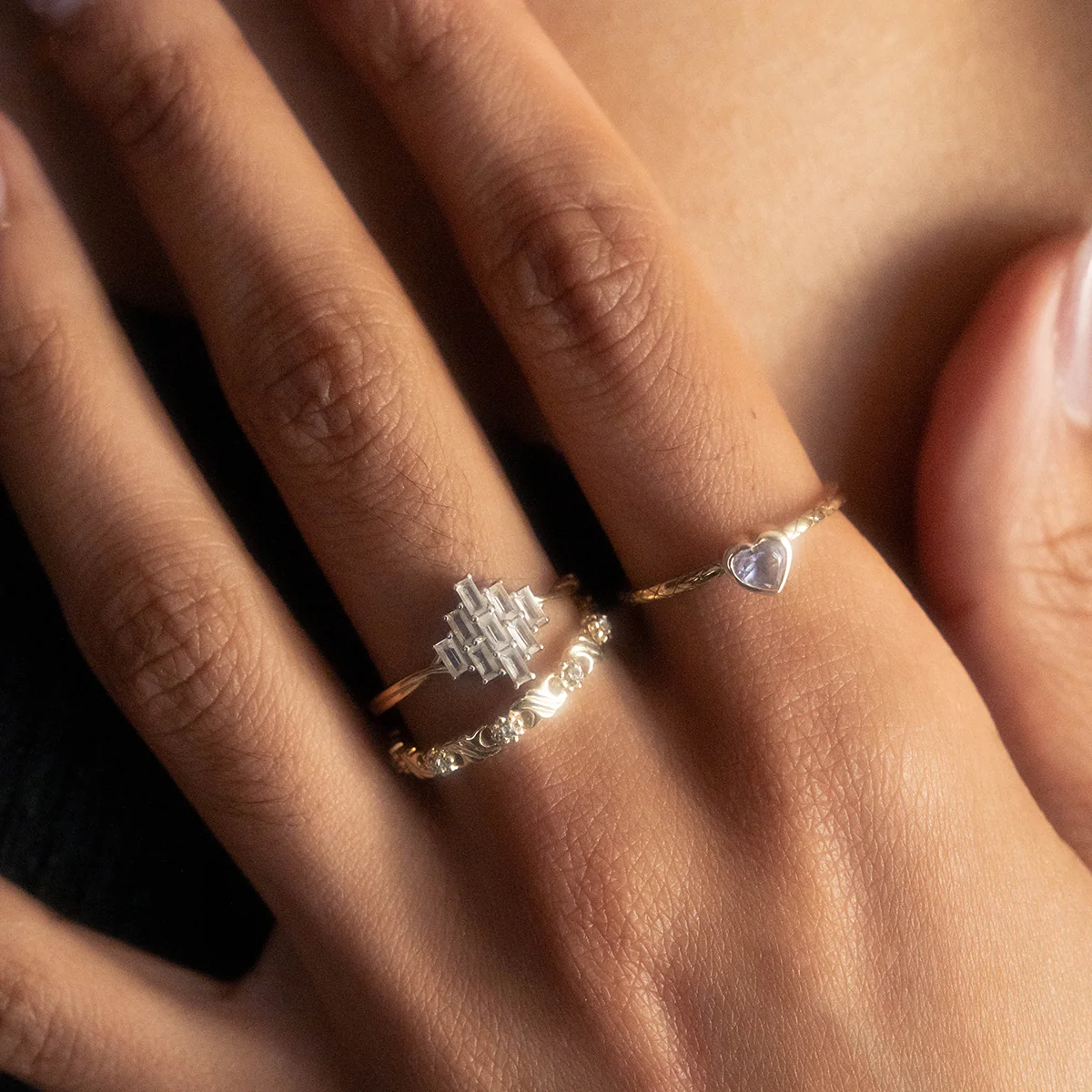 Solid Gold Pink Amethyst Heart Ring - Image 2