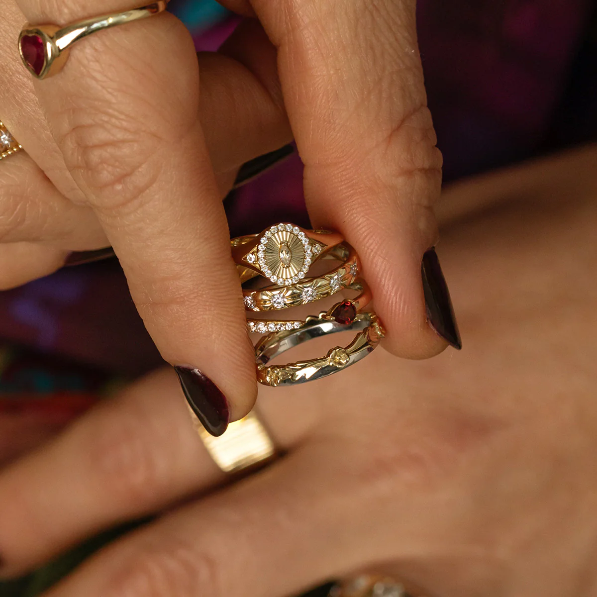Solid Gold White Topaz Etched Signet Pinky Ring - Image 3