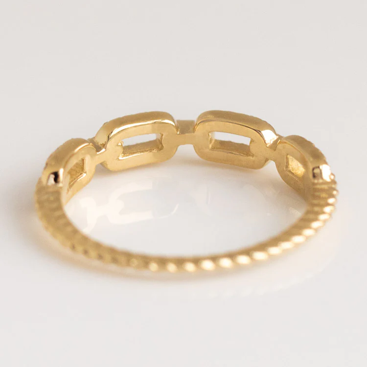Solid Gold White Sapphire Chunky Chain Link Ring - Image 10