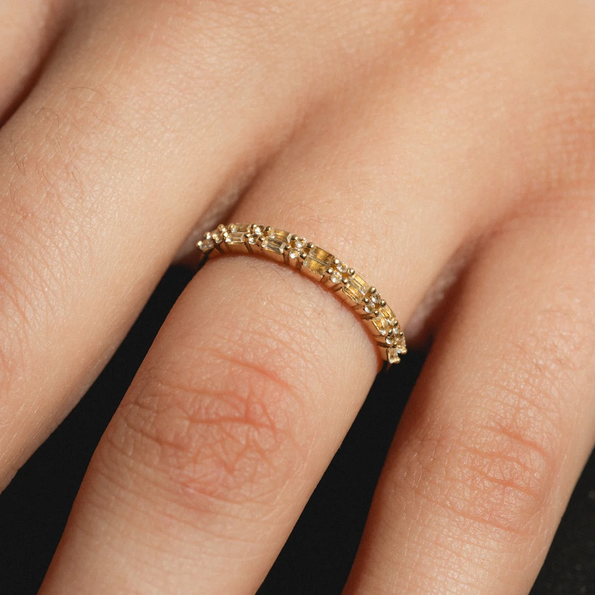 Solid Gold White Topaz Deco Band - Image 2