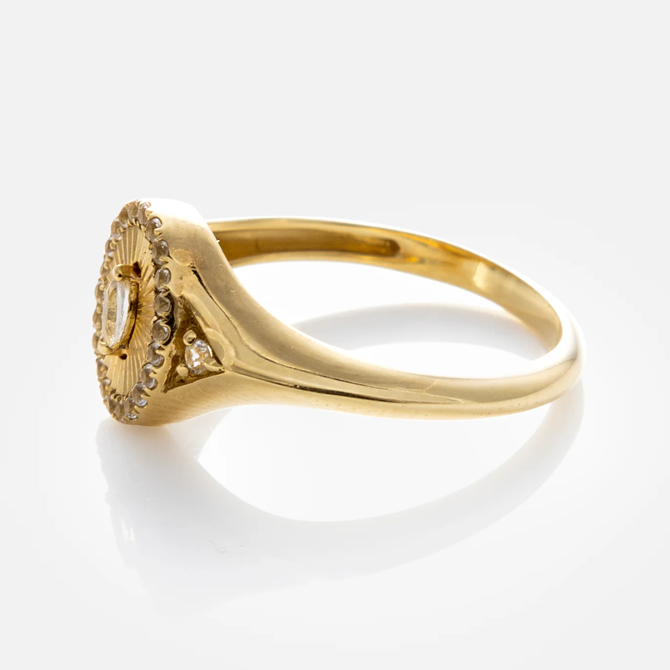 Solid Gold White Topaz Etched Signet Pinky Ring - Image 11