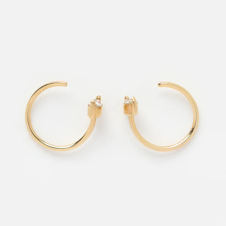 Solid Gold White Topaz Marquise Ear Huggers - Image 7