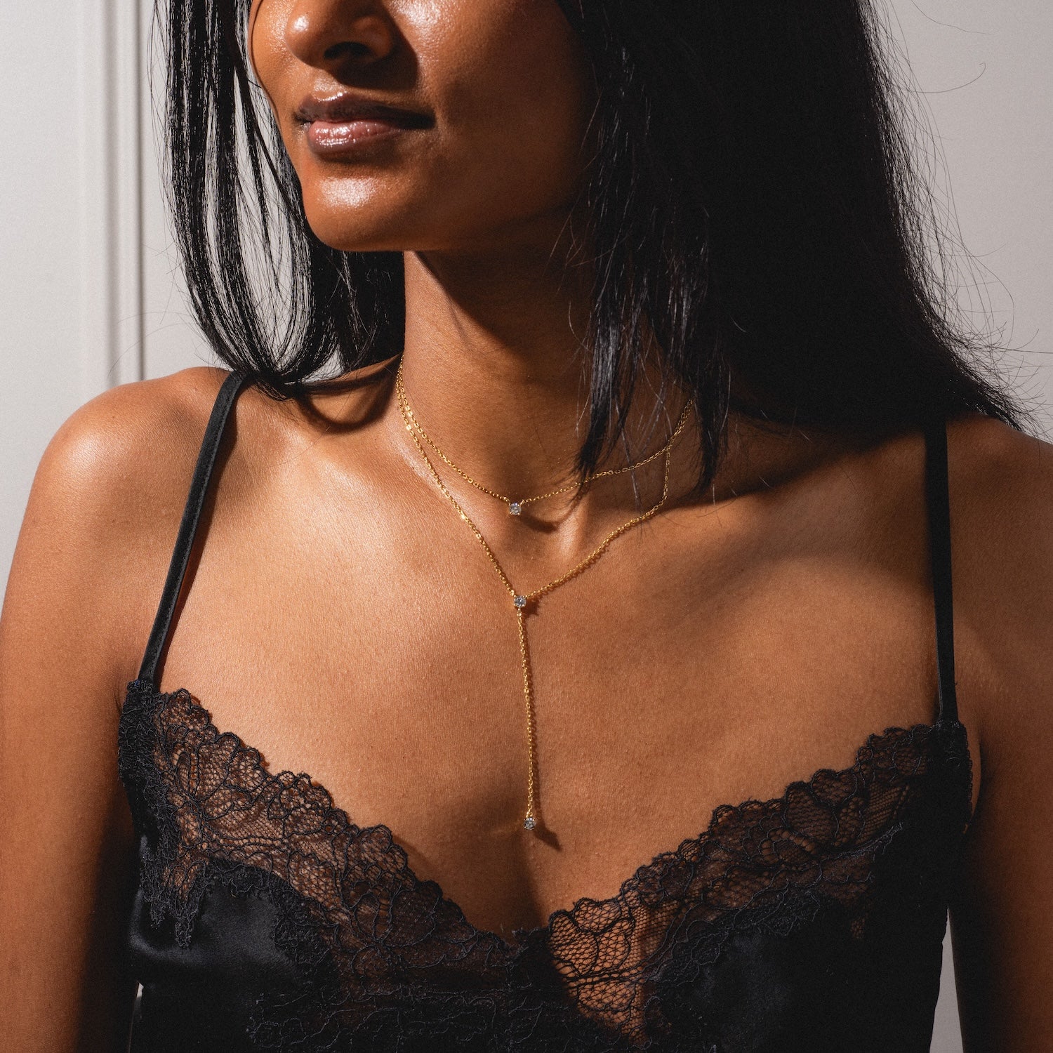 Solitaire Layered Lariat Necklace - Image 3