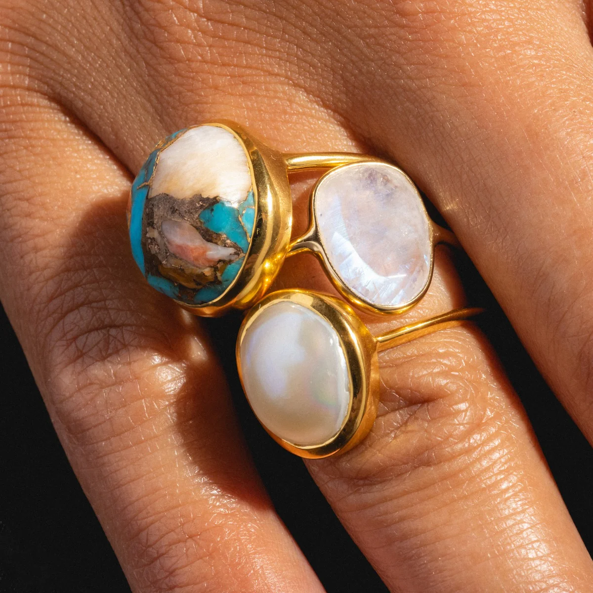 Simple Semi Precious Pearl Ring - Image 6