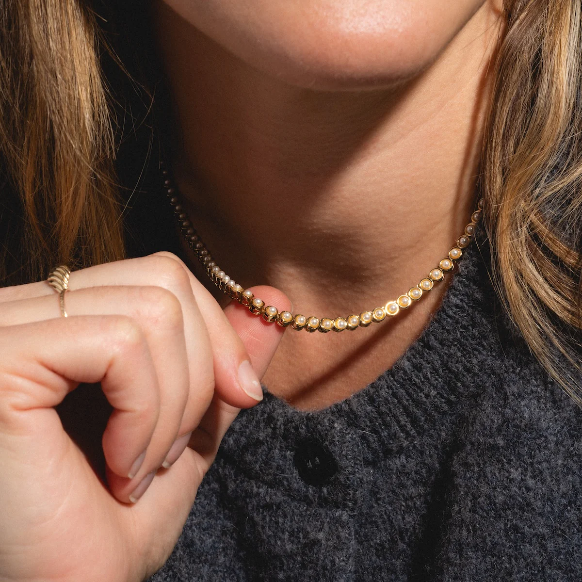 Tennis Necklace in Pearl - Image 3