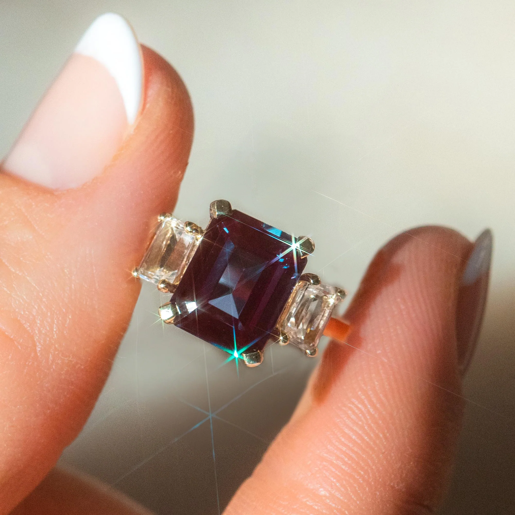 The Sophisticate Lab Alexandrite and White Topaz Ring - Image 4