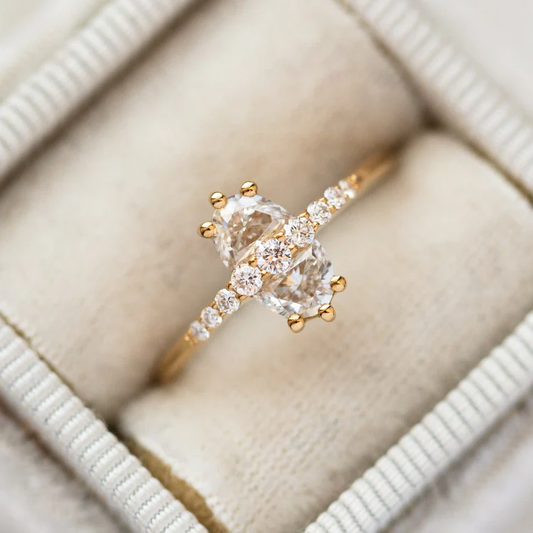 Two Stone Engagement Ring with Half Moon Cut Diamonds - Image 3