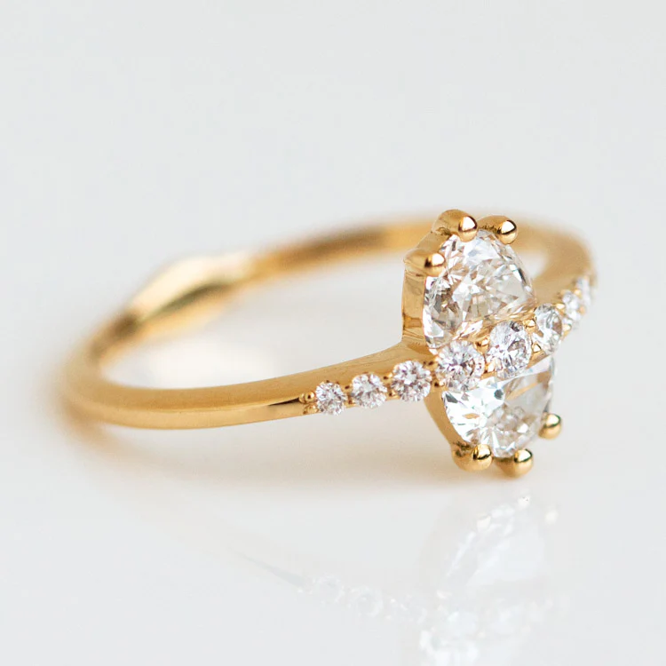 Two Stone Engagement Ring with Half Moon Cut Diamonds - Image 4