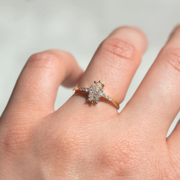 Two Stone Engagement Ring with Half Moon Cut Diamonds - Image 7